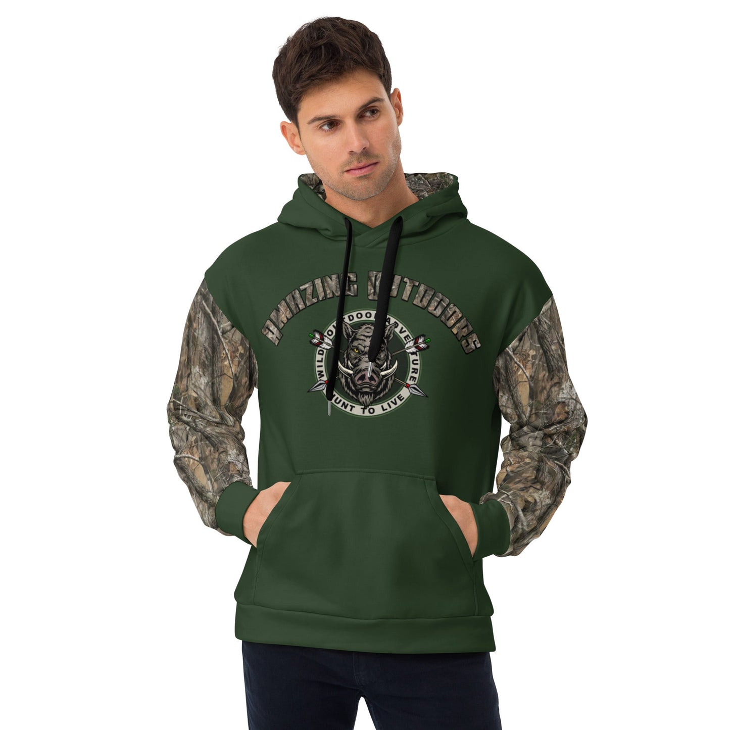 XS Green Camouflage Hoodie Amazing Outdoors Hunting Camo Sweatshirt ArcZeal Designs