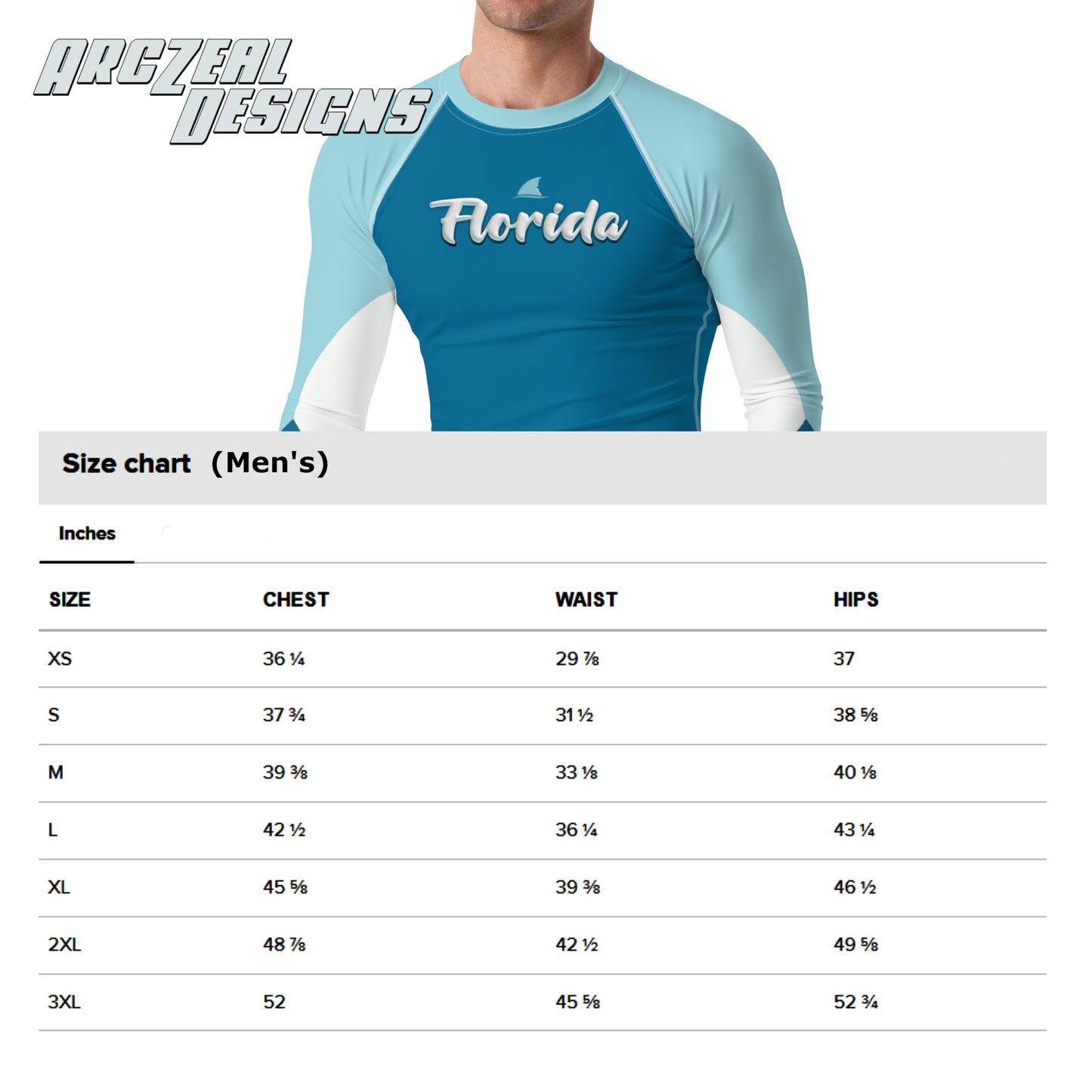 Men's Rash Guard Florida Shark Fin ArcZeal Designs