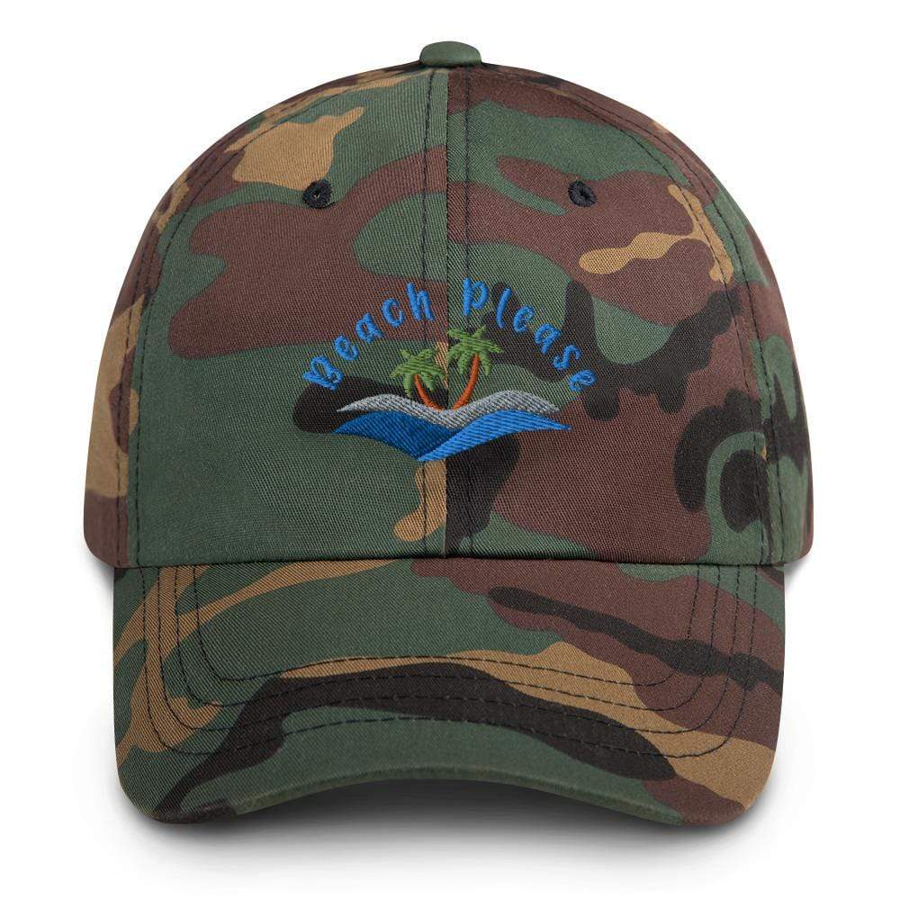 Green Camo Beach Please Embroidered Dad hat ArcZeal Designs