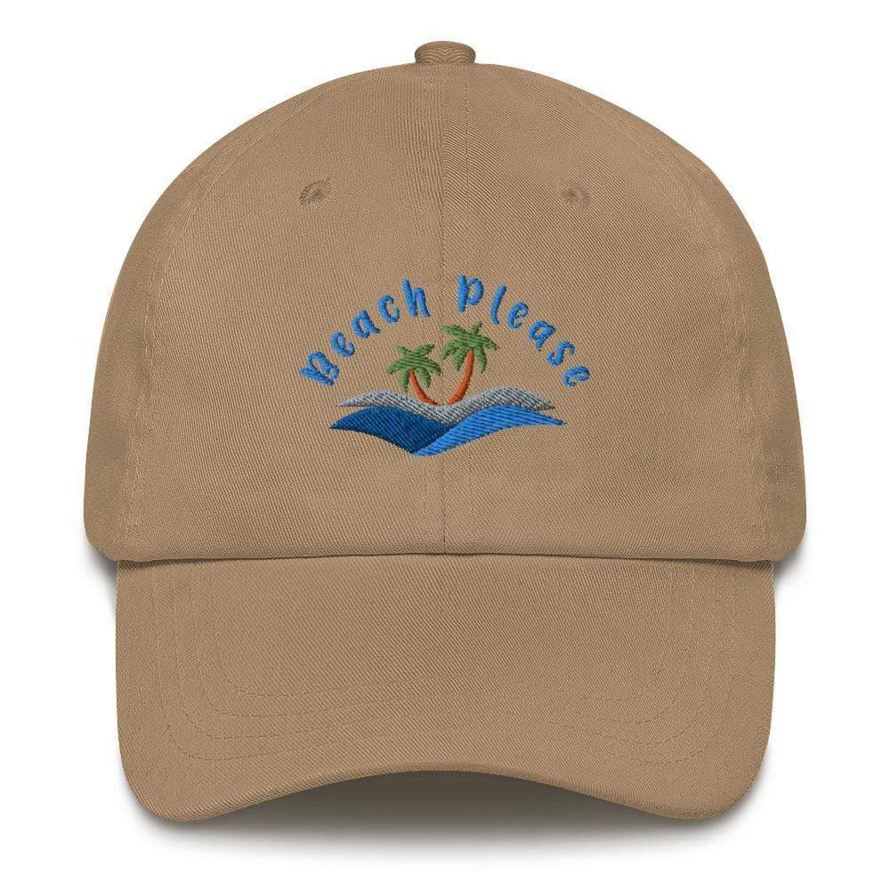Khaki Beach Please Embroidered Dad hat ArcZeal Designs