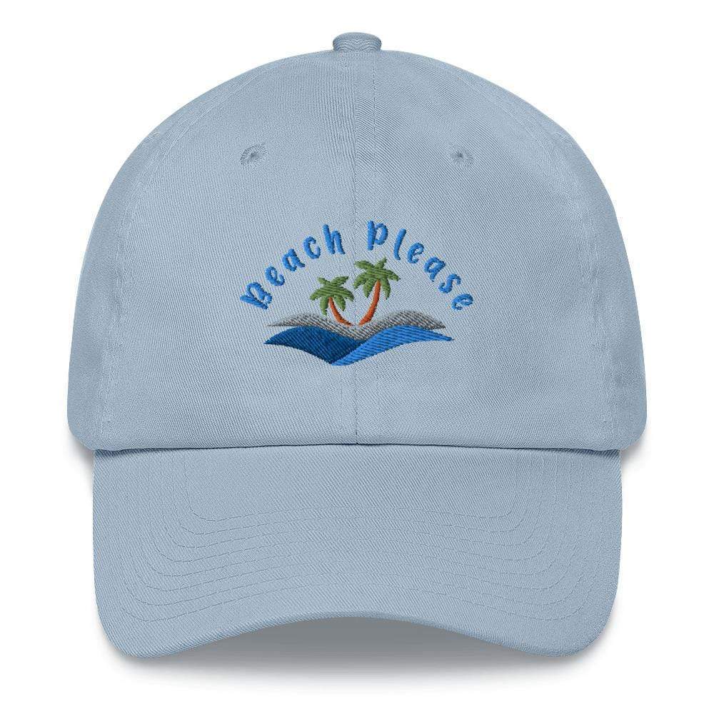 Light Blue Beach Please Embroidered Dad hat ArcZeal Designs