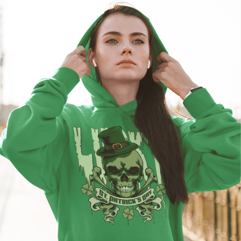 Lucky St. Patrick's Day Skull and Bones Hoodie ArcZeal Designs