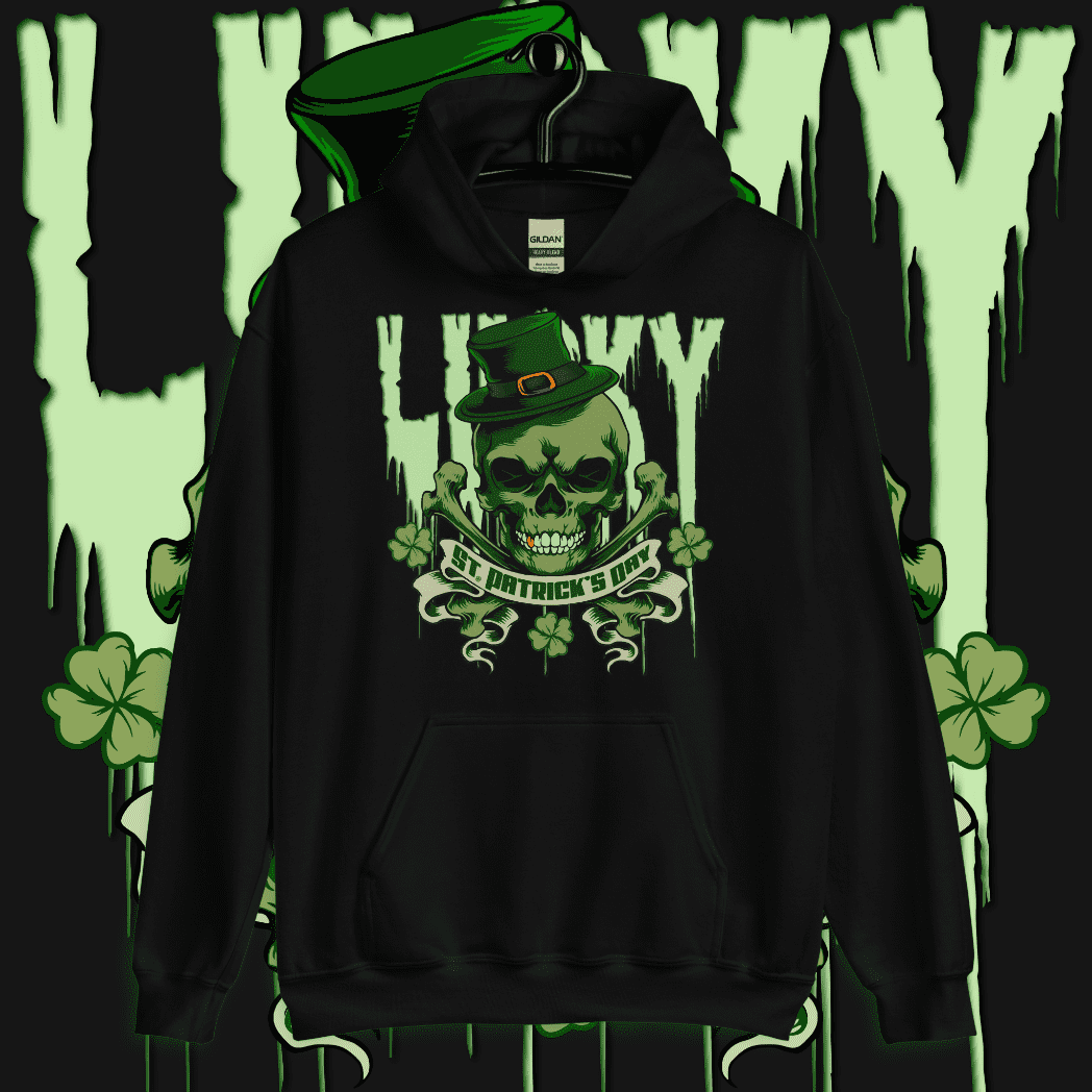 Black / S Lucky St. Patrick's Day Skull and Bones Hoodie ArcZeal Designs