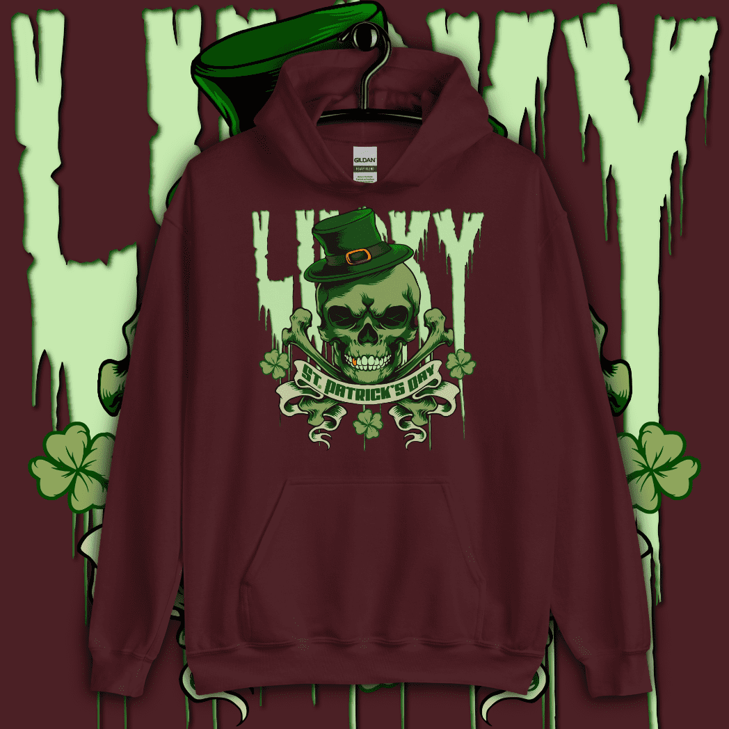 Maroon / S Lucky St. Patrick's Day Skull and Bones Hoodie ArcZeal Designs