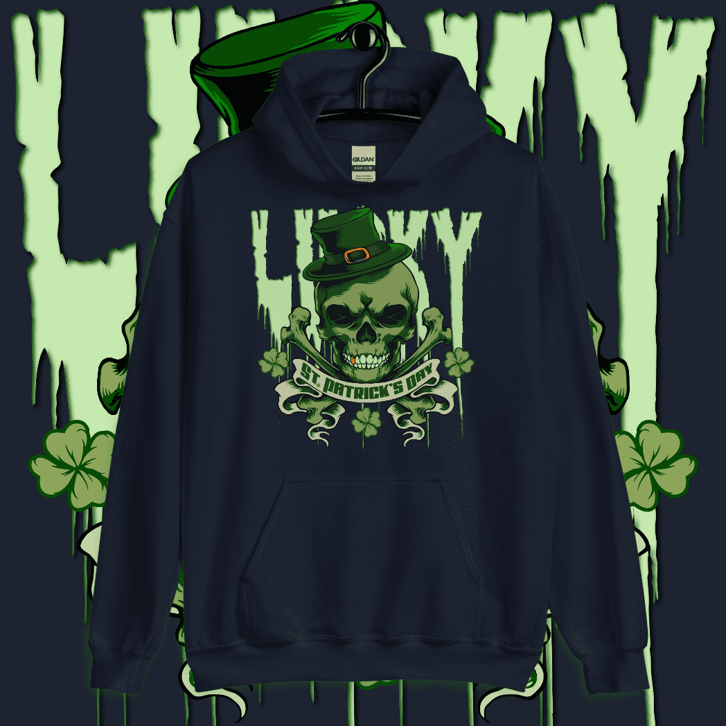 Navy / S Lucky St. Patrick's Day Skull and Bones Hoodie ArcZeal Designs