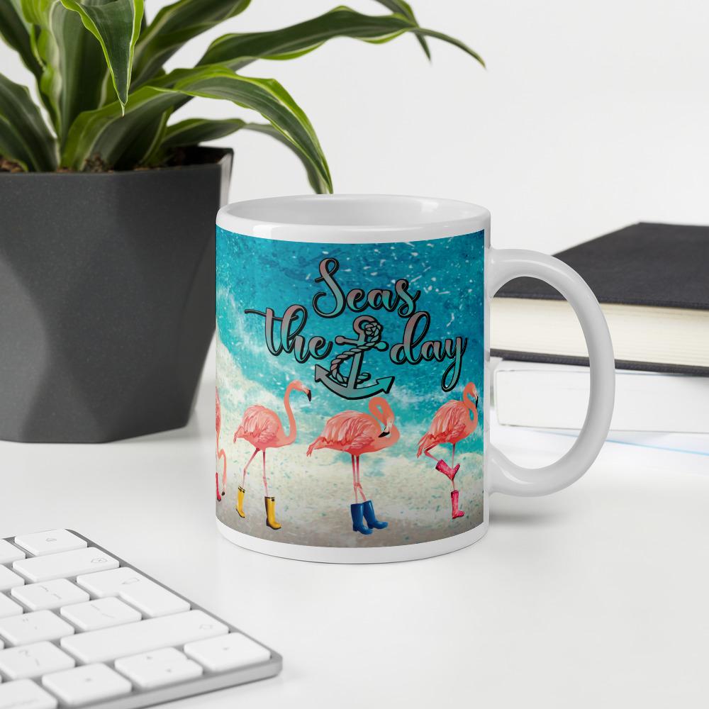 Seas The Day Flamingos In Rain Boots Mug ArcZeal Designs