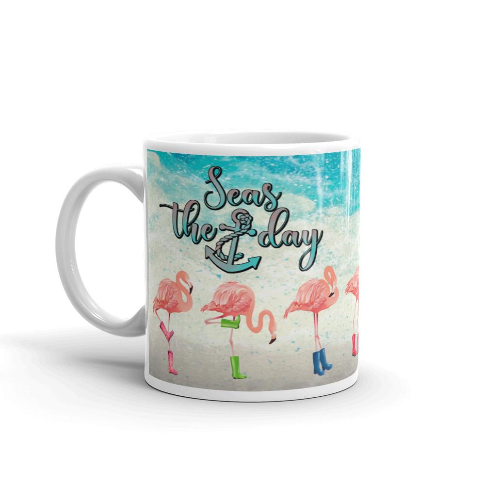 Seas The Day Flamingos In Rain Boots Mug ArcZeal Designs