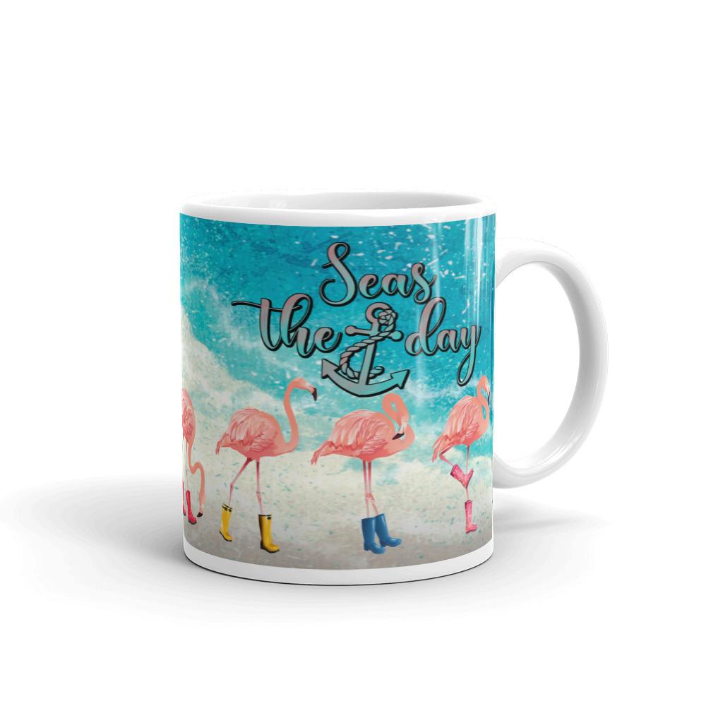Seas The Day Flamingos In Rain Boots Mug ArcZeal Designs