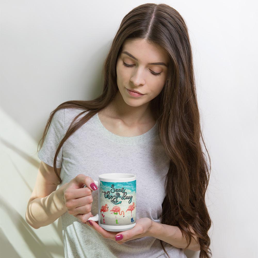 Seas The Day Flamingos In Rain Boots Mug ArcZeal Designs