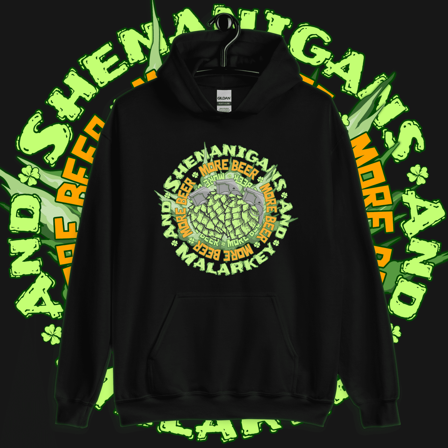 Black / S St. Patrick's Day Shenanigans and Malarkey Hoodie ArcZeal Designs