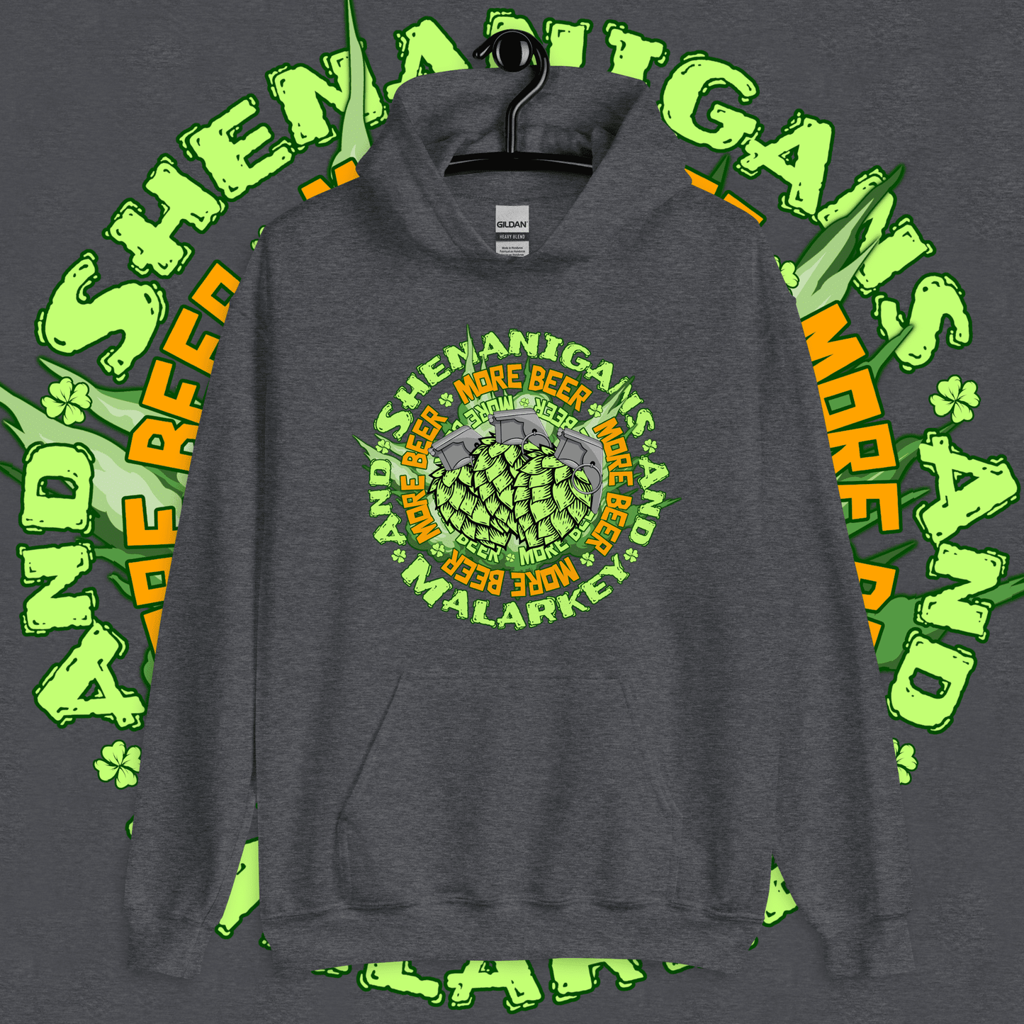 Dark Heather / S St. Patrick's Day Shenanigans and Malarkey Hoodie ArcZeal Designs