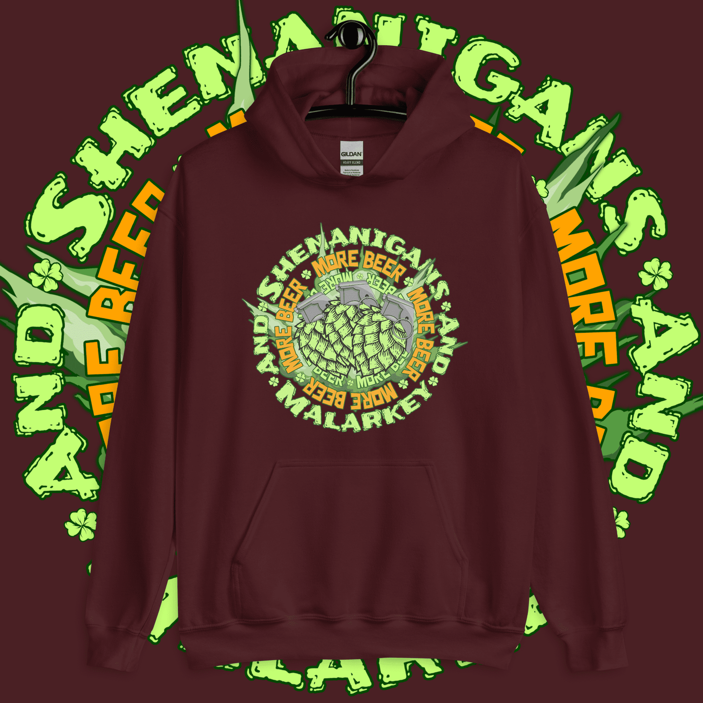 Maroon / S St. Patrick's Day Shenanigans and Malarkey Hoodie ArcZeal Designs