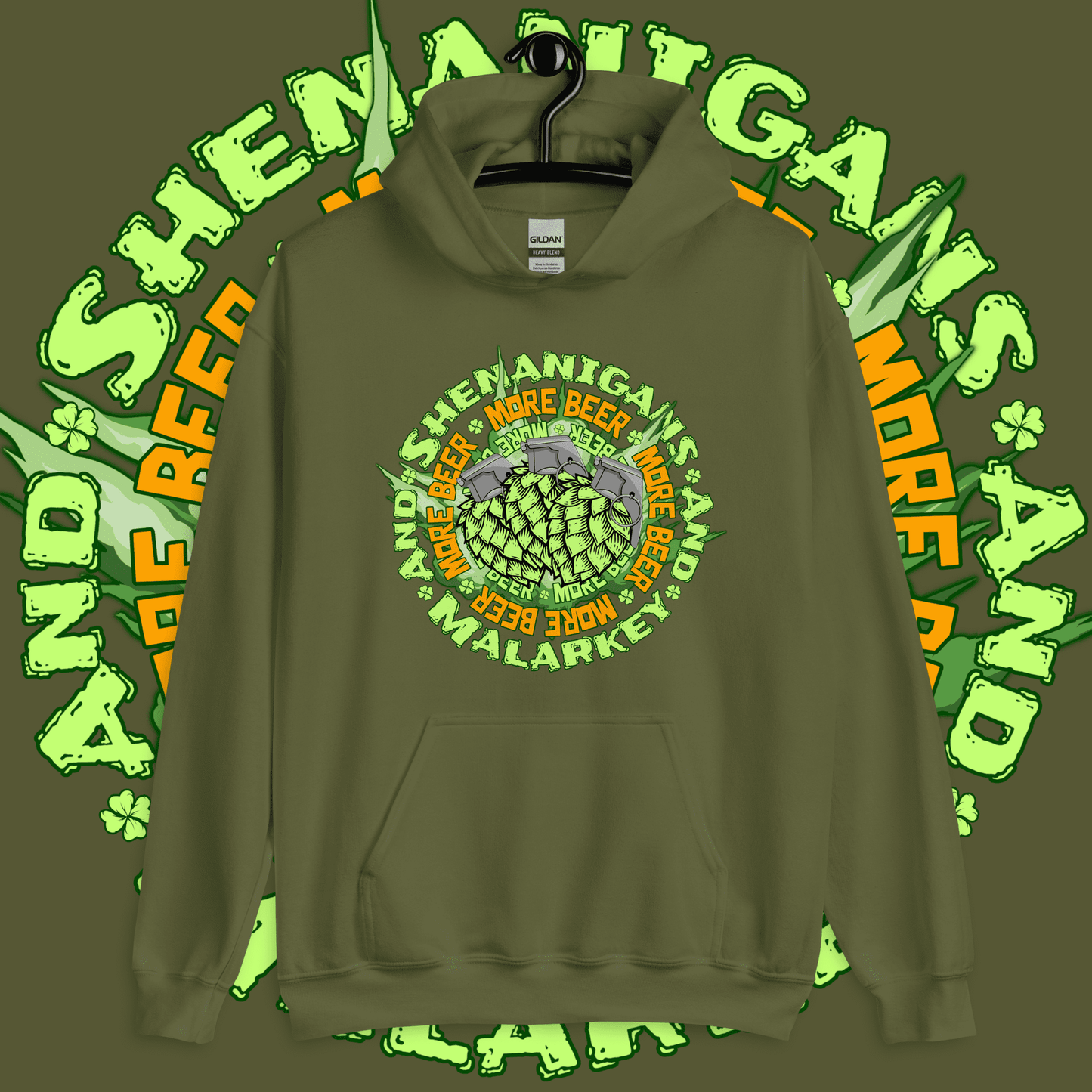 Military Green / S St. Patrick's Day Shenanigans and Malarkey Hoodie ArcZeal Designs