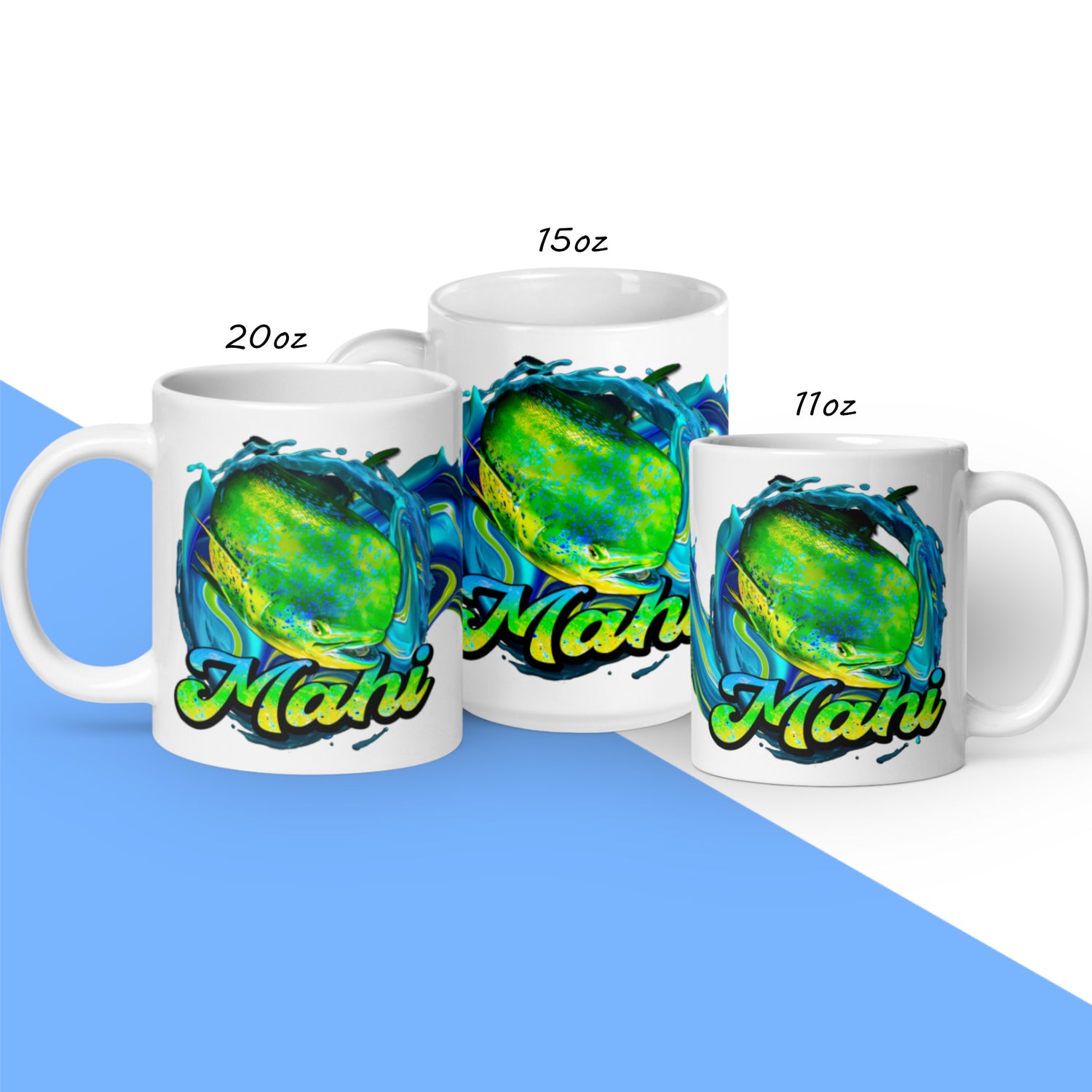 Coffee Mug For Fisherman Ceramic Cup with Mahi Mahi Fishing Design by Arczeal Designs