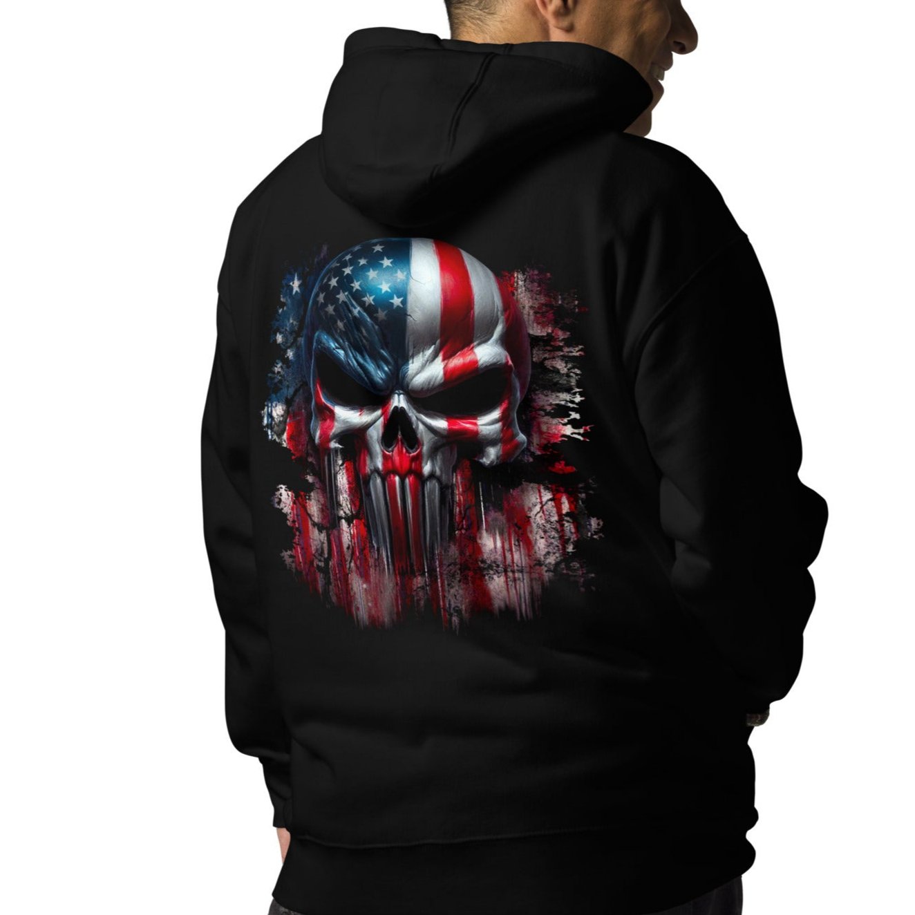 unisex-premium-hoodie-black-back-USA-Skull-Flag-Arczeal-Designs