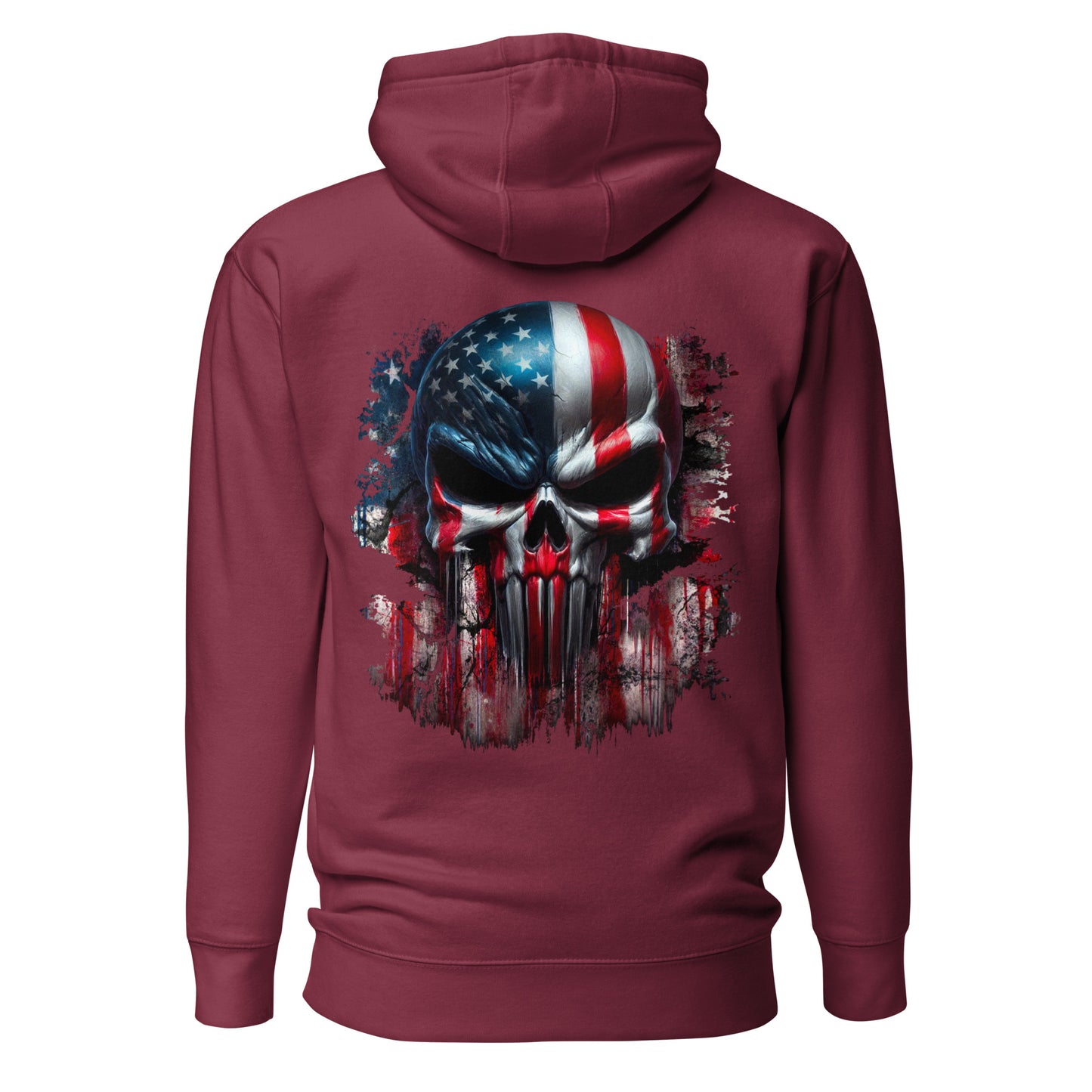 unisex-premium-hoodie-maroon-back-USA-Skull-Flag-Arczeal-Designs