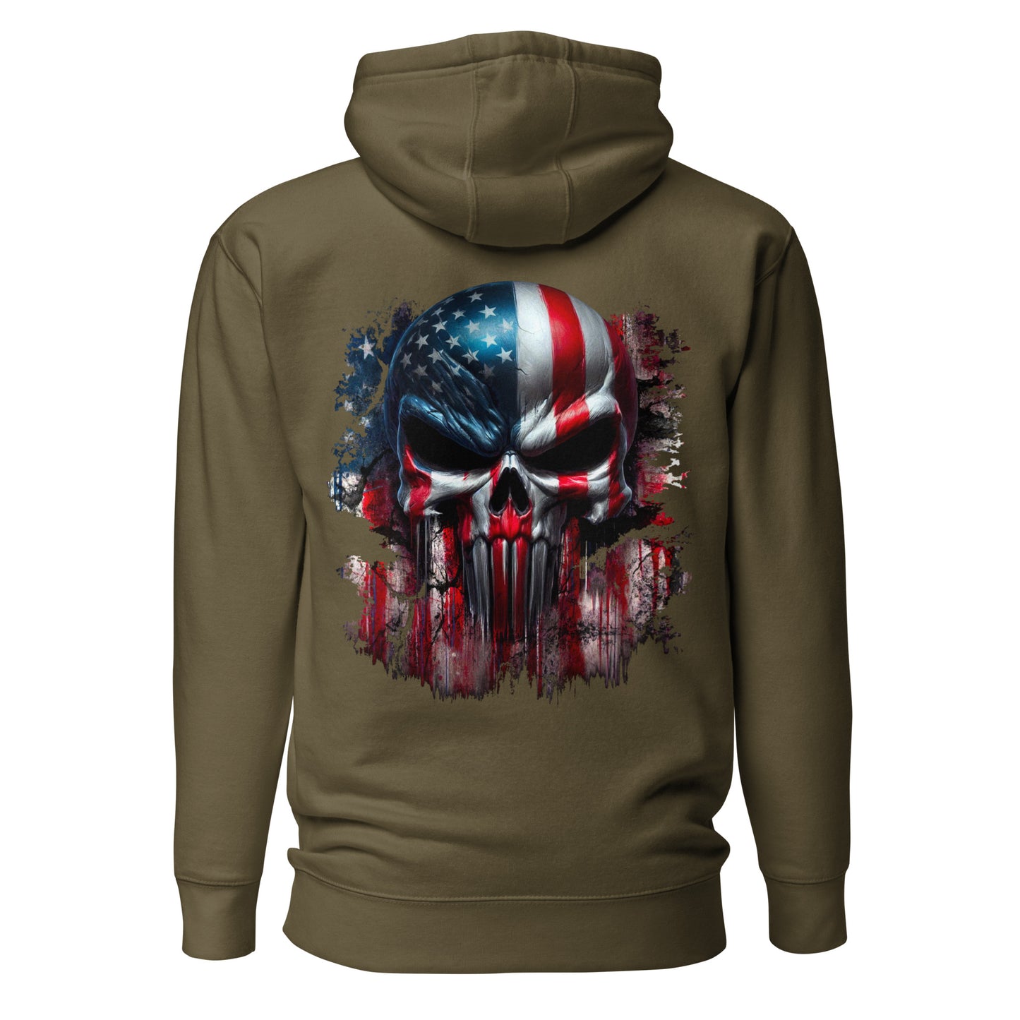 unisex-premium-hoodie-military-green-back-USA-Skull-Flag-Arczeal-Designs