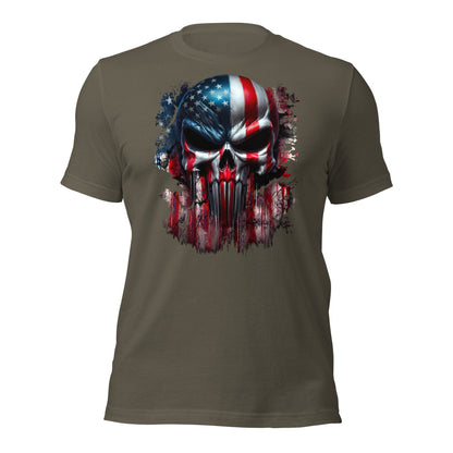 Arczeal Designs Product mockup American Flag Skull Short Sleeve T-Shirt army green front