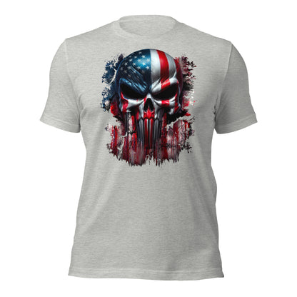 Arczeal Designs Product mockup American Flag Skull Short Sleeve T-Shirt athletis heather front