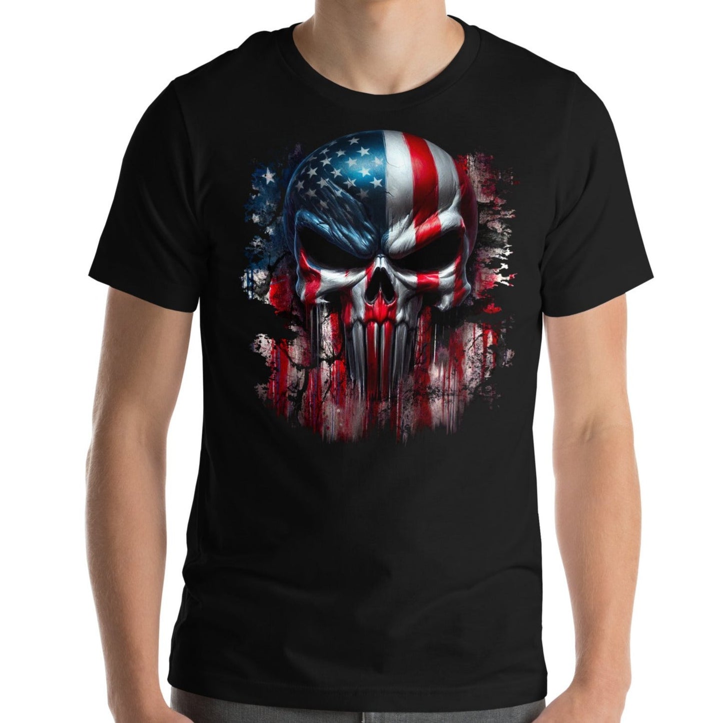 Arczeal Designs Product mockup American Flag Skull Short Sleeve T-Shirt black front