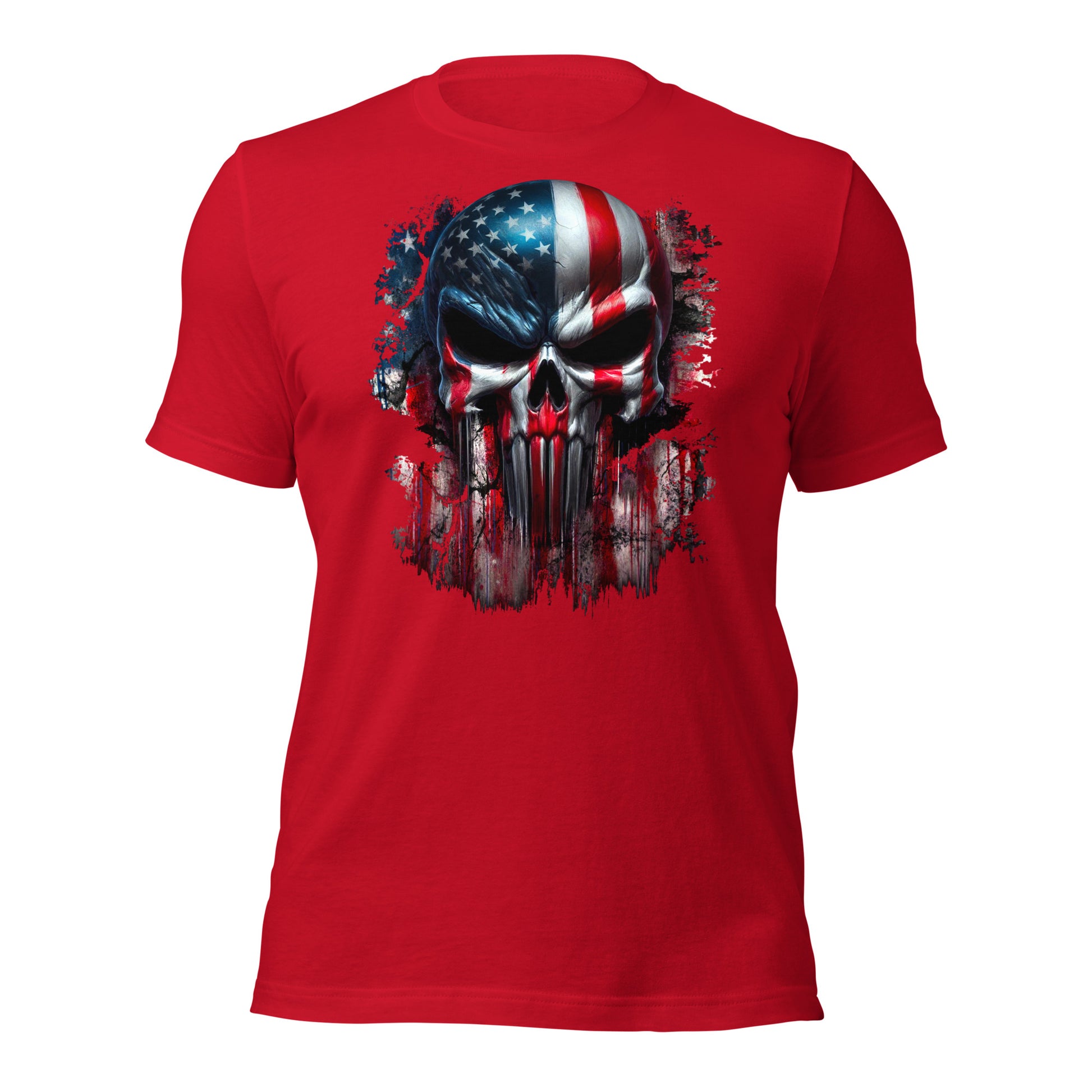 Arczeal Designs Product mockup American Flag Skull Short Sleeve T-Shirt red front