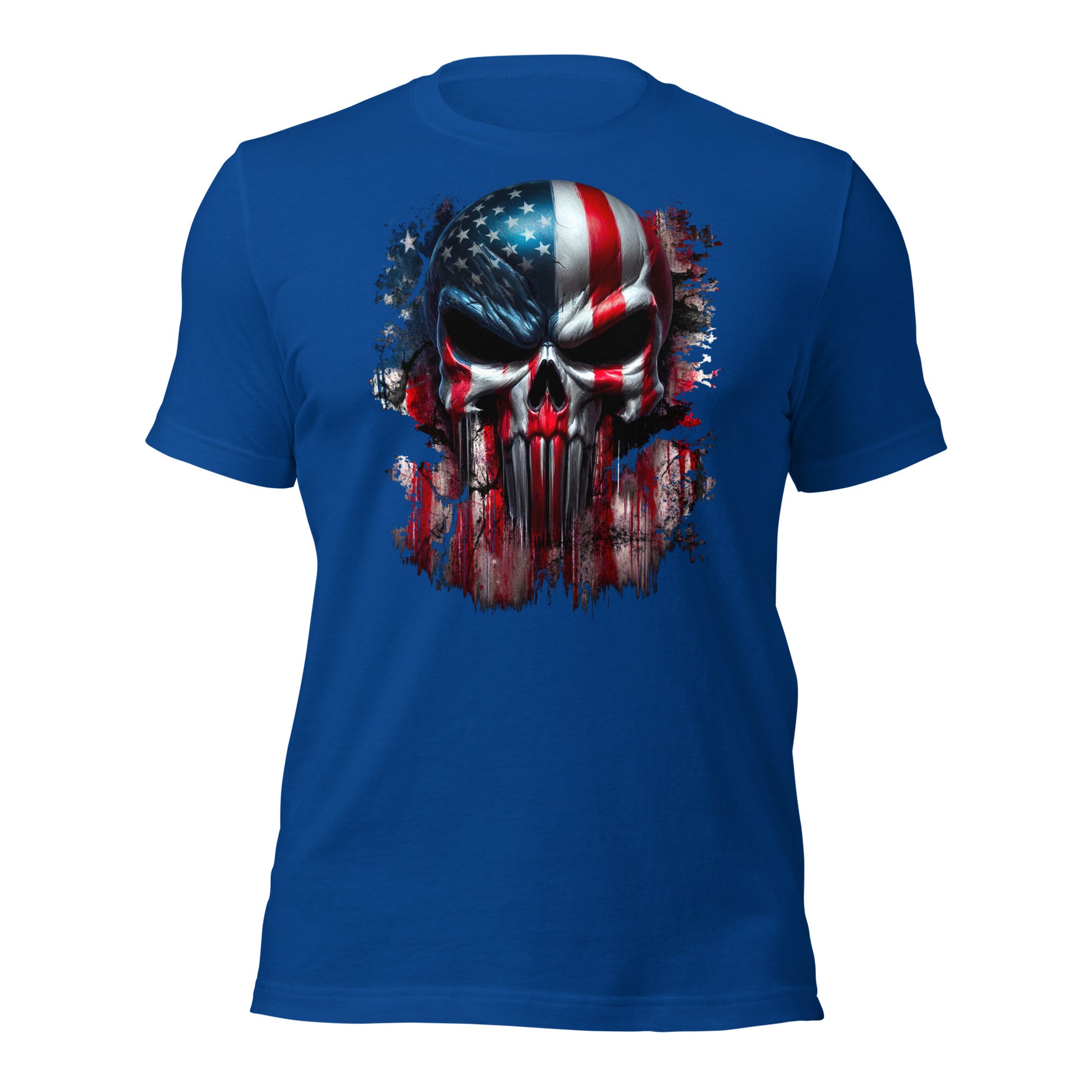 Arczeal Designs Product mockup American Flag Skull Short Sleeve T-Shirt blue front