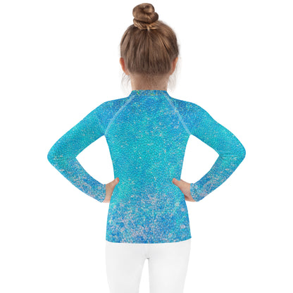 Girls Blue Mermaid Rash Guard Swim Shirt