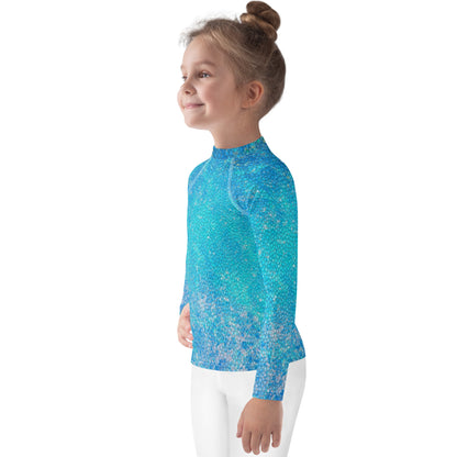 Girls Blue Mermaid Rash Guard Swim Shirt