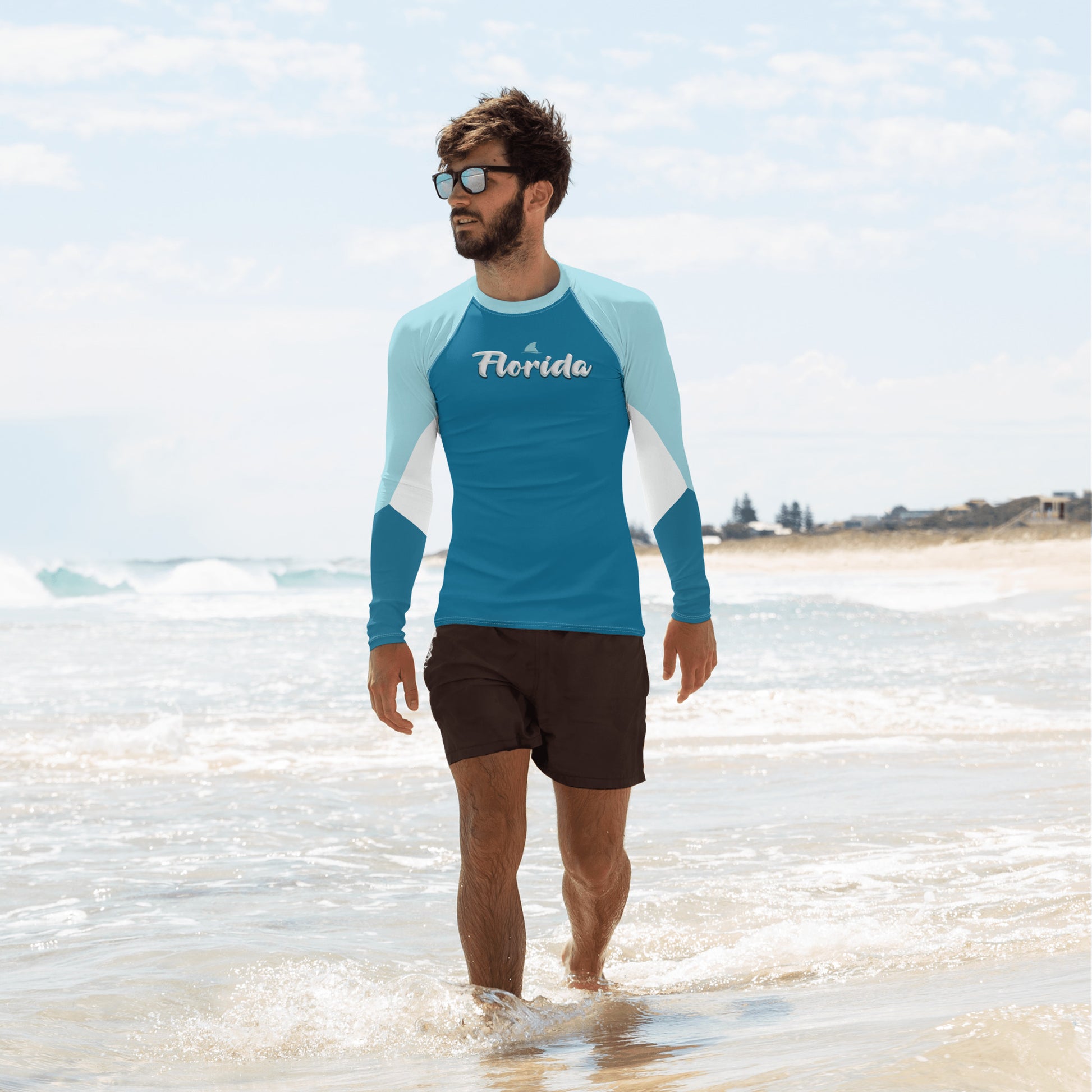  Men's Rash Guard Florida Shark Fin ArcZeal Designs