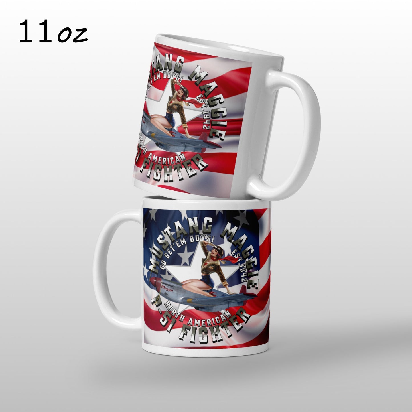  Coffee Mug P-51 Mustang Maggie Fighter Pilot Cup ArcZeal Designs