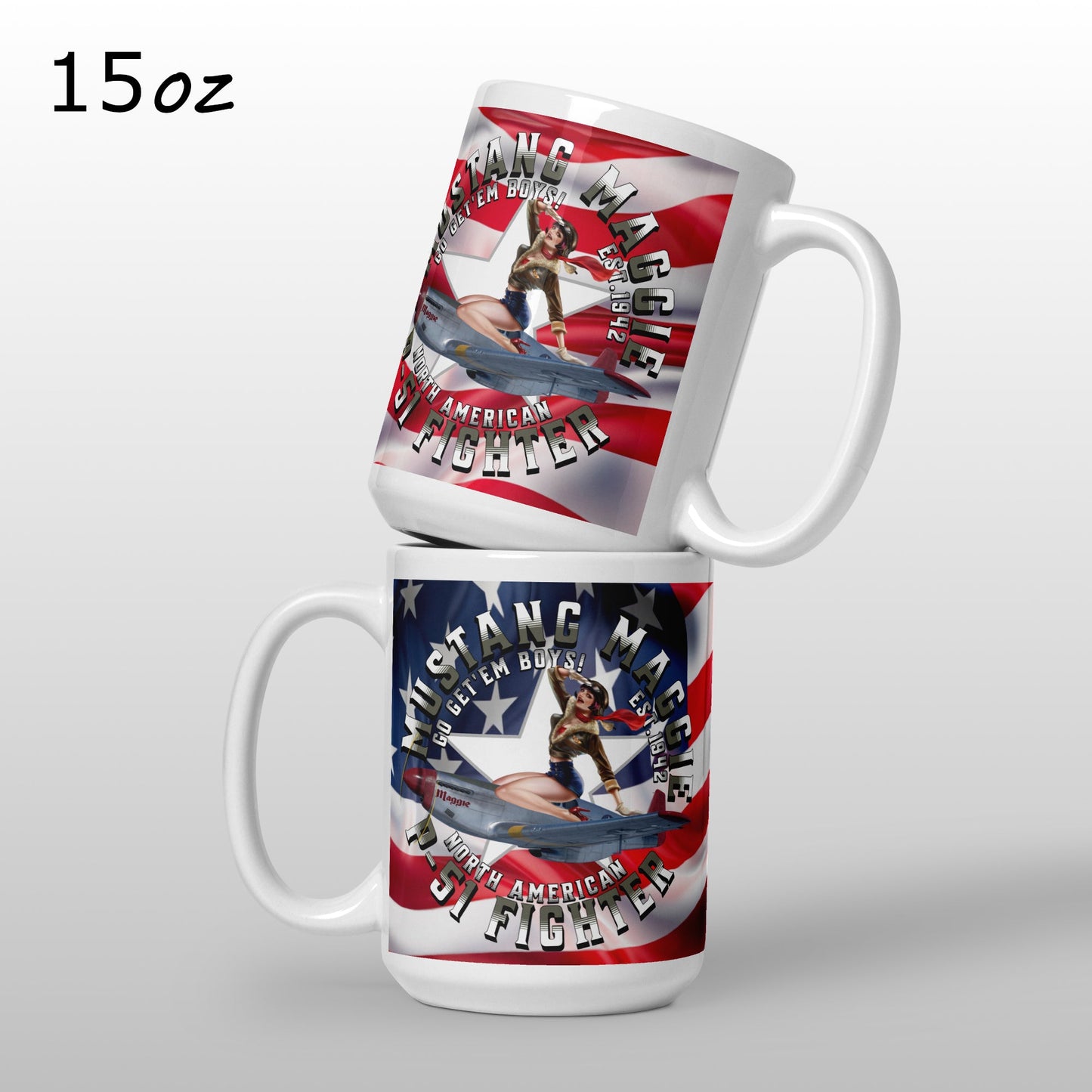  Coffee Mug P-51 Mustang Maggie Fighter Pilot Cup ArcZeal Designs