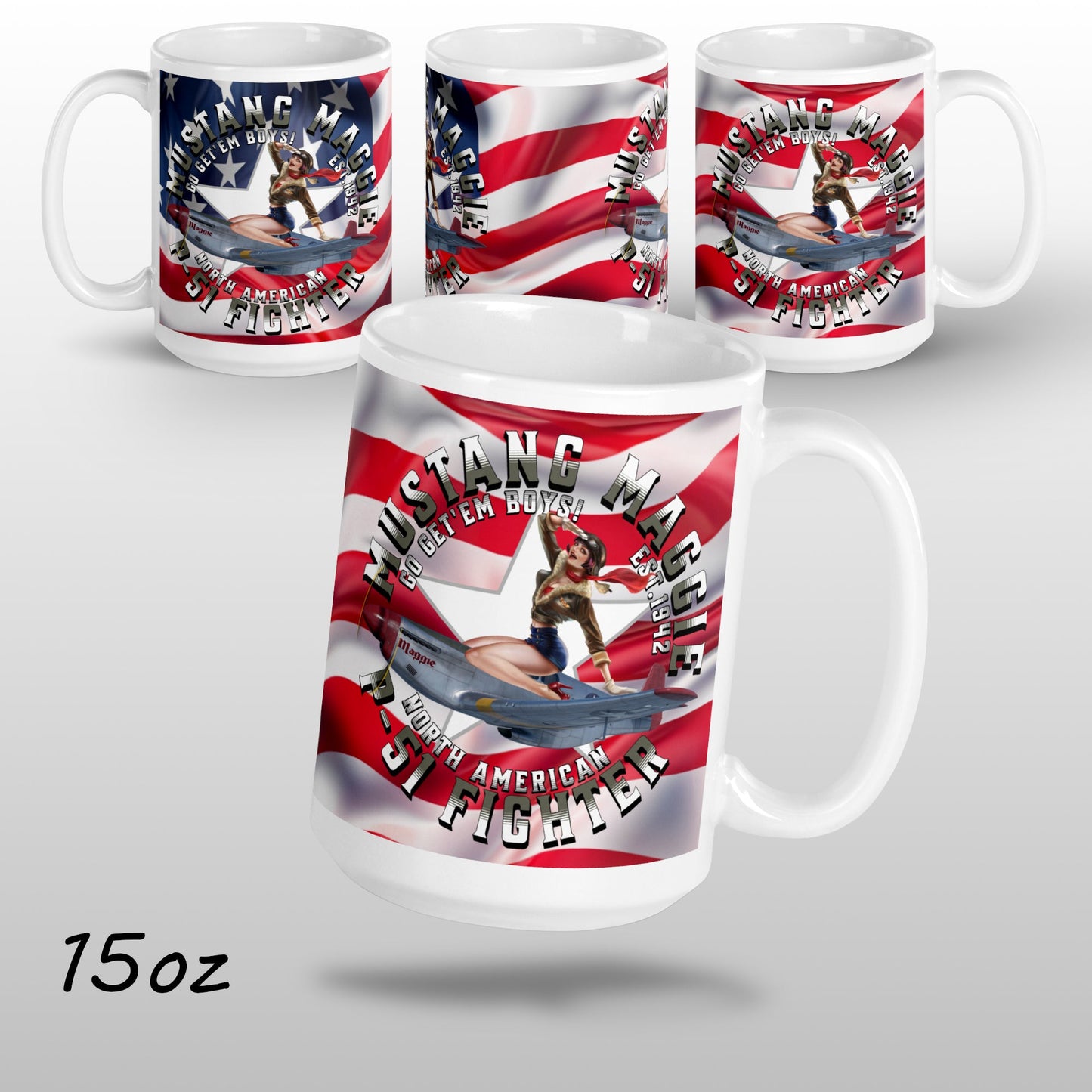  Coffee Mug P-51 Mustang Maggie Fighter Pilot Cup ArcZeal Designs