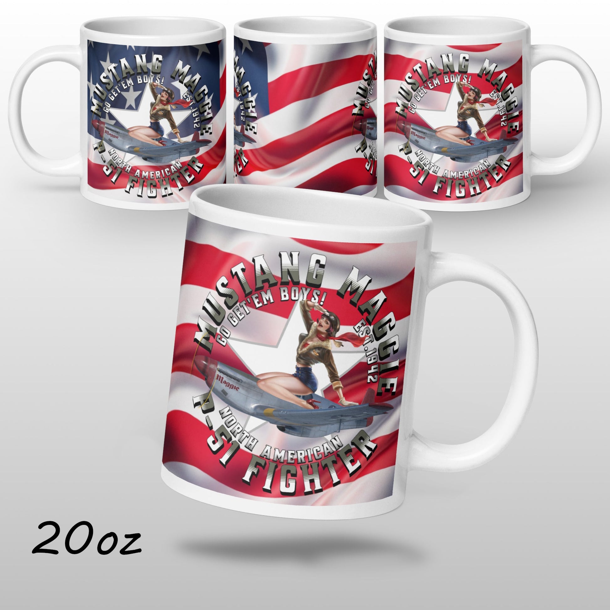  Coffee Mug P-51 Mustang Maggie Fighter Pilot Cup ArcZeal Designs