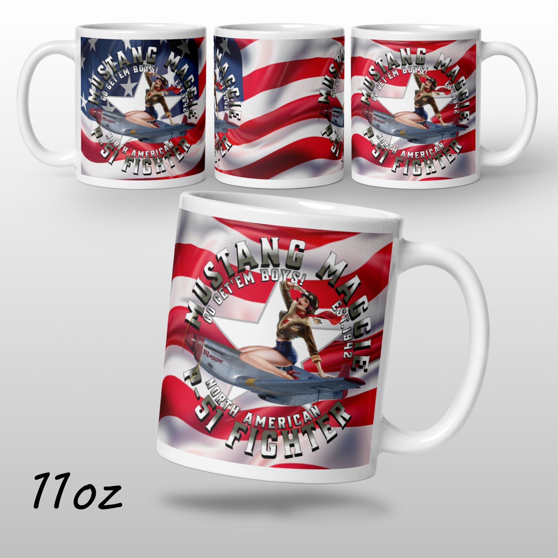  Coffee Mug P-51 Mustang Maggie Fighter Pilot Cup ArcZeal Designs