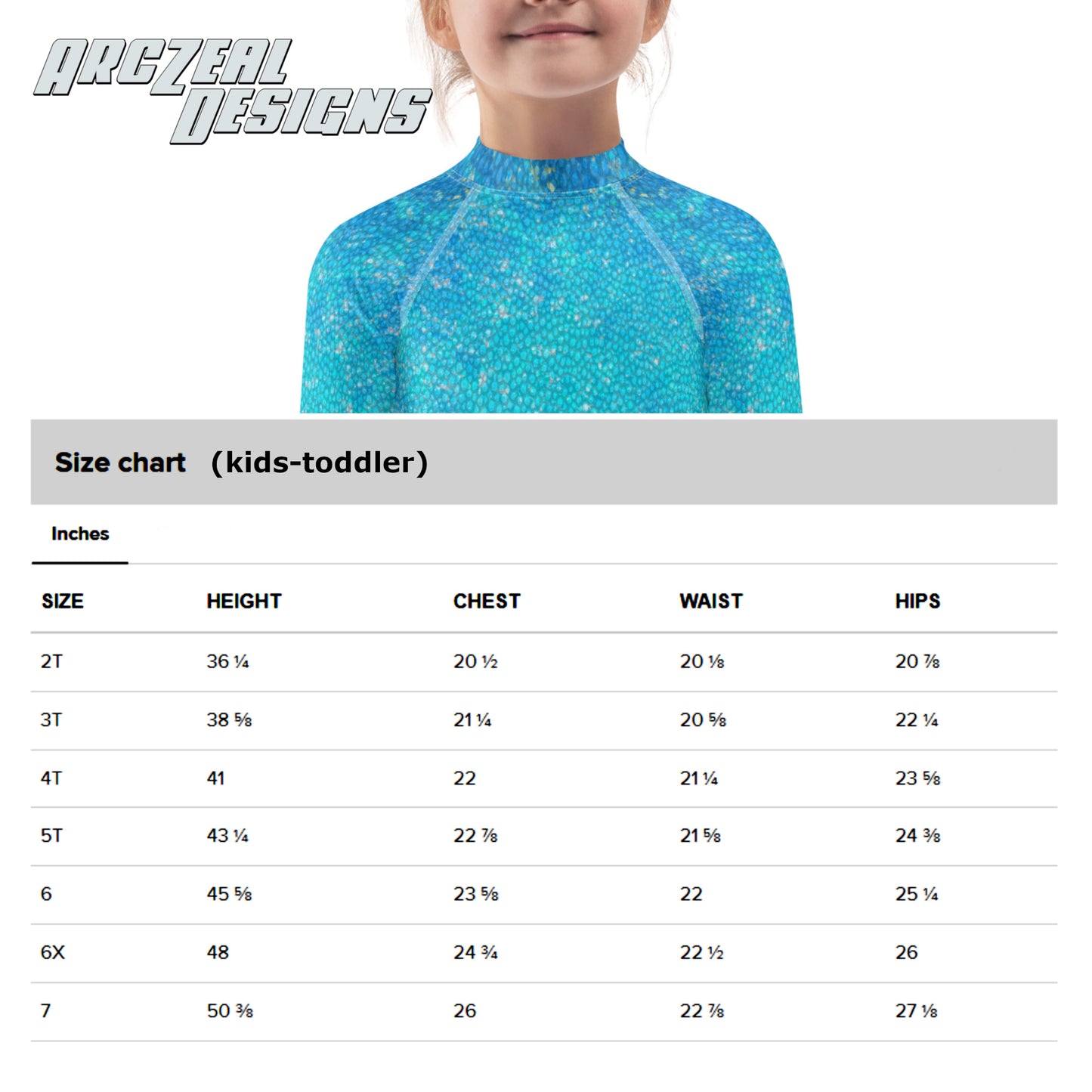 Girls Blue Mermaid Rash Guard Swim Shirt