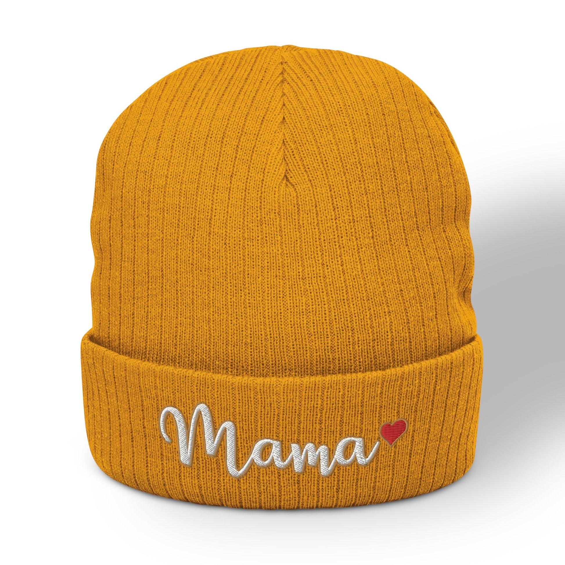  Mama Embroidered Ribbed Knit Beanie with Heart Winter Hat ArcZeal Designs