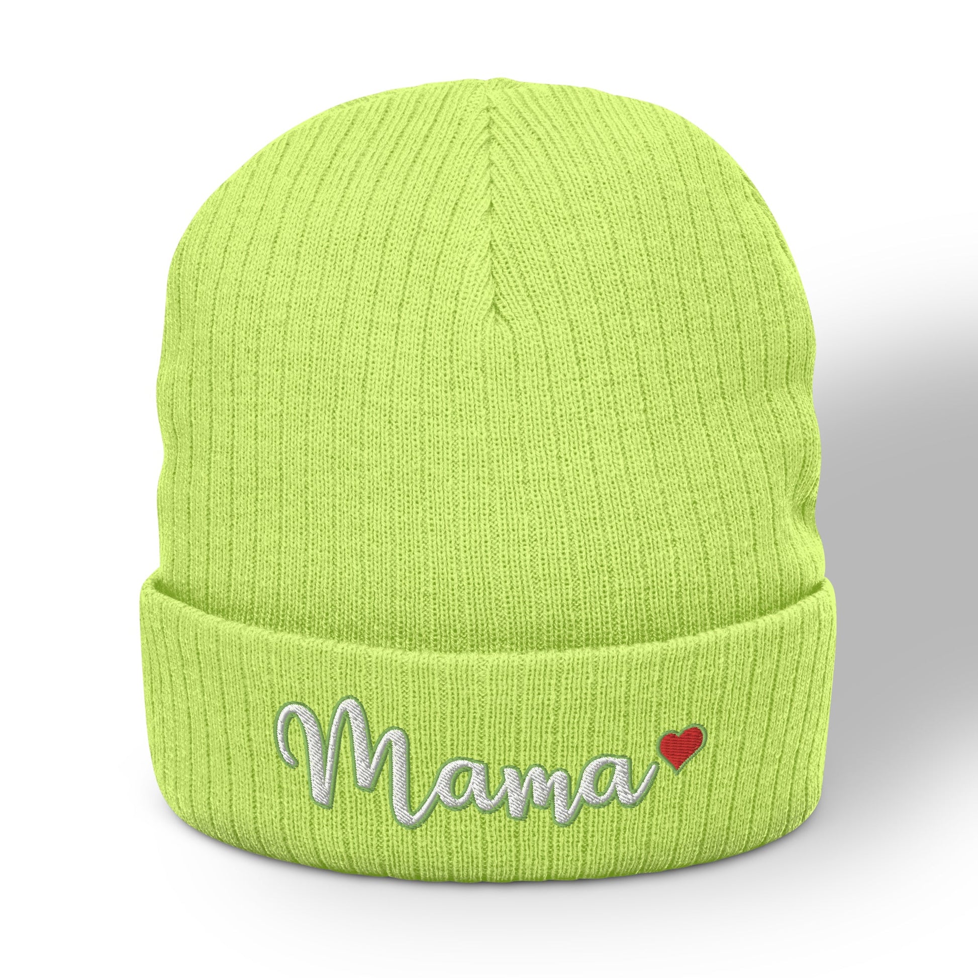 Mama Embroidered Ribbed Knit Beanie with Heart Winter Hat - ArcZeal Designs