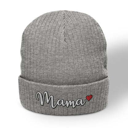 Mama Embroidered Ribbed Knit Beanie with Heart Winter Hat - ArcZeal Designs