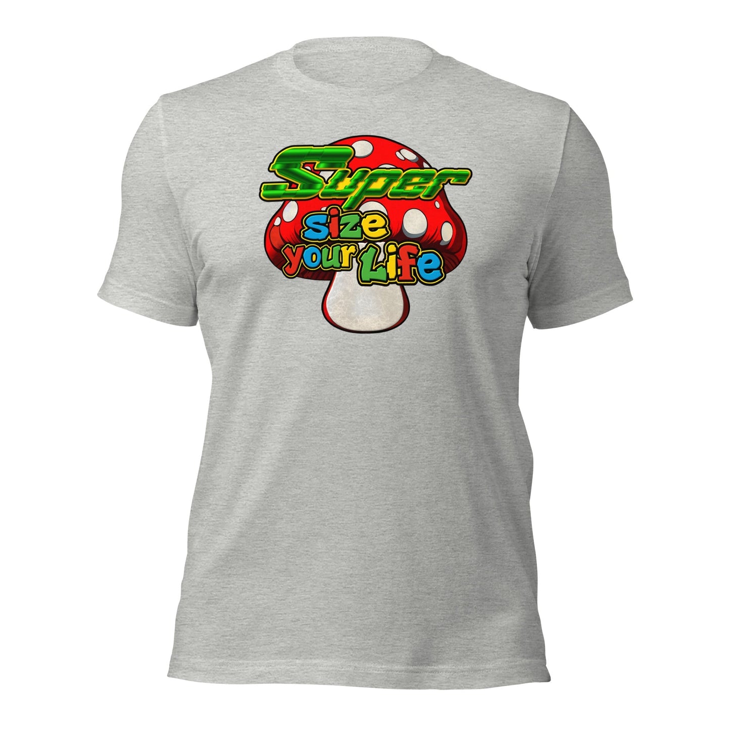 Athletic Heather / S Mushroom T-Shirt Super Size Your Life Unisex Gamer Tee Short Sleeve ArcZeal Designs