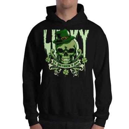 black Lucky St. Patrick's Day Skull and Bones Hoodie ArcZeal Designs