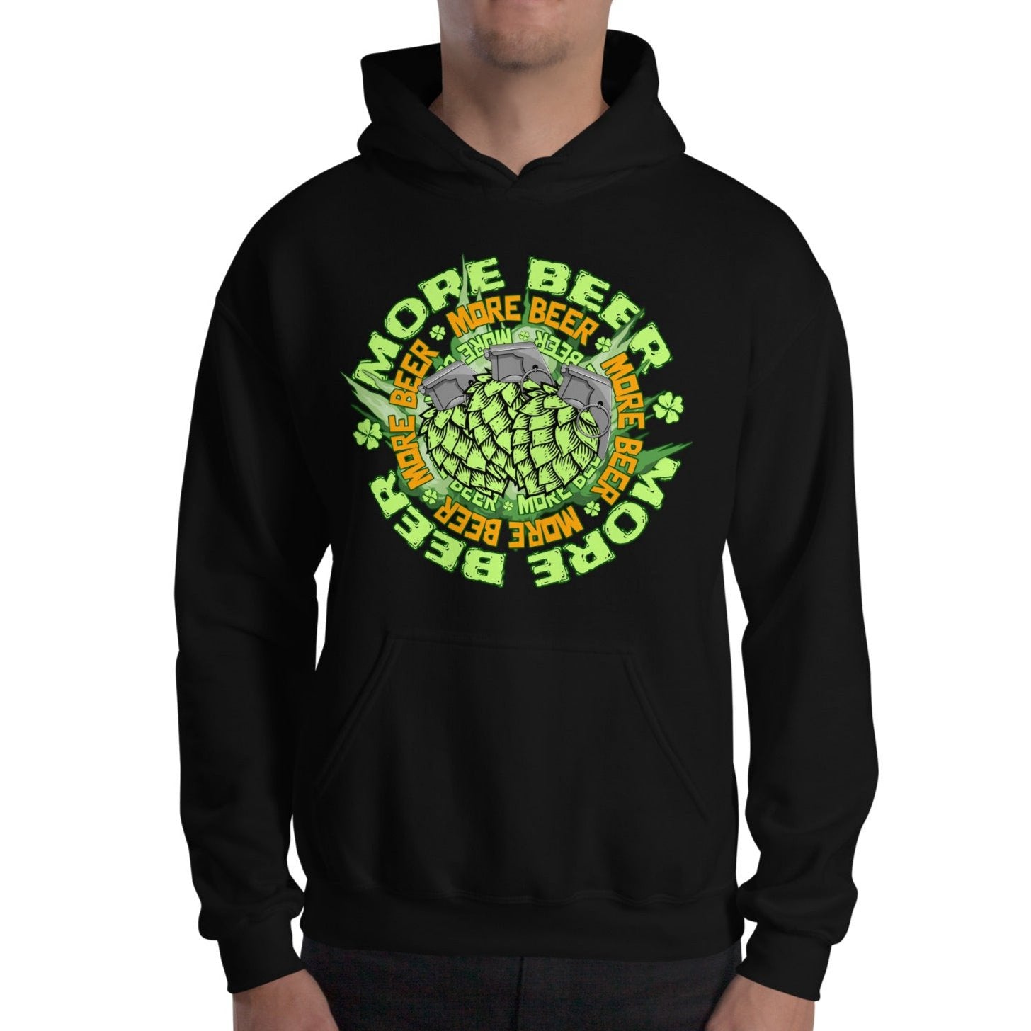 black St. Patrick's Day More Beer Hops Grenade Hoodie ArcZeal Designs