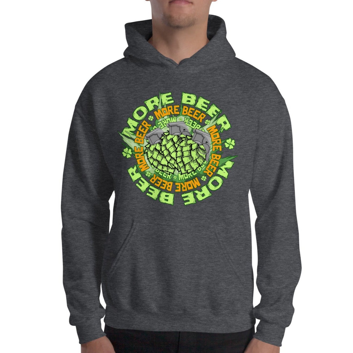 dark-heather St. Patrick's Day More Beer Hops Grenade Hoodie ArcZeal Designs