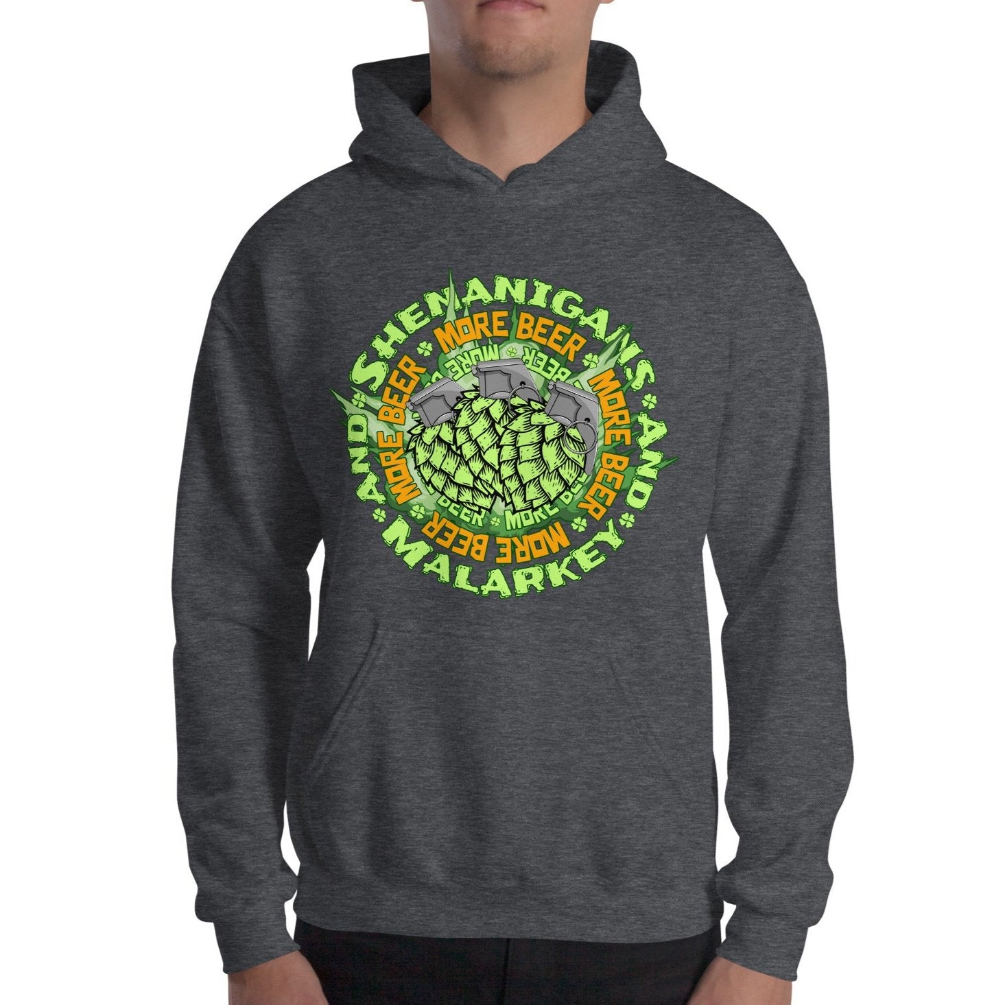 dark-heather St. Patrick's Day Shenanigans and Malarkey Hoodie