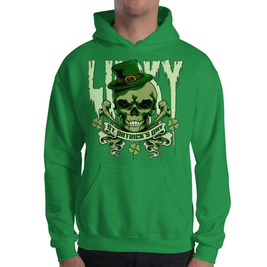 irish-green Lucky St. Patrick's Day Skull and Bones Hoodie ArcZeal Designs