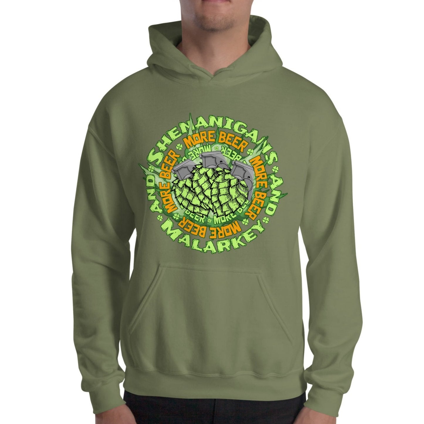 military-green St. Patrick's Day Shenanigans and Malarkey Hoodie