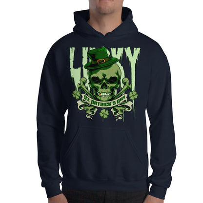 navy Lucky St. Patrick's Day Skull and Bones Hoodie ArcZeal Designs