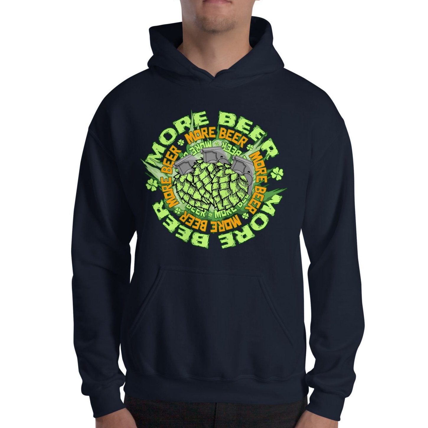 navy St. Patrick's Day More Beer Hops Grenade Hoodie ArcZeal Designs