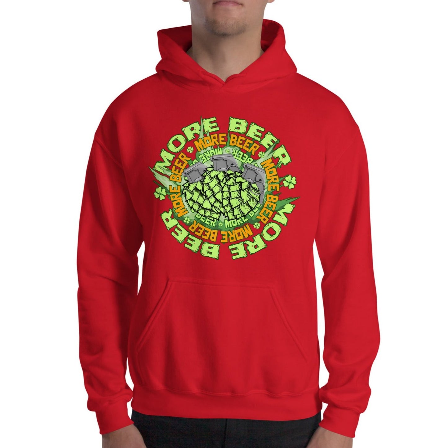 red St. Patrick's Day More Beer Hops Grenade Hoodie ArcZeal Designs