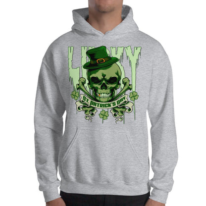 grey Lucky St. Patrick's Day Skull and Bones Hoodie ArcZeal Designs