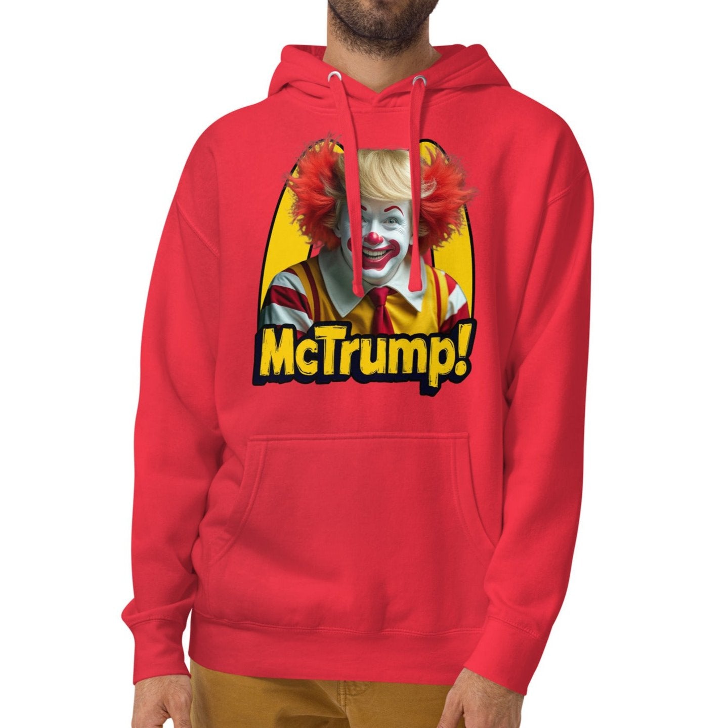 Arczeal-Designs-man-wearing-unisex-premium-hoodie-red-front-McTrump